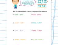 Column subtraction with five-digit numbers worksheet
