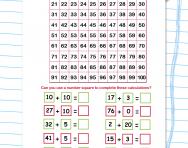 Using a number square: addition worksheet