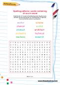 Spelling patterns wordsearch: words containing ch as a k sound Spelling patterns wordsearch: words containing ch as a k sound