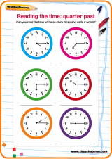 Reading the time: quarter past worksheet Reading the time: quarter past worksheet
