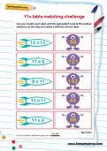 11 times table matching challenge worksheet