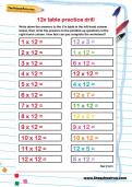 12 times table practice drill worksheet