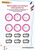 Match digital and analogue time (quarter to) worksheet