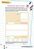 Writing frame - letter to a friend worksheet