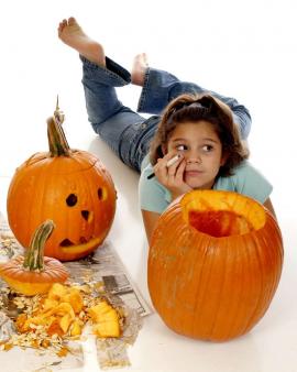 Girls with pumpkins
