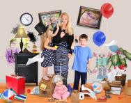Stressed mum with family Stressed mum with family