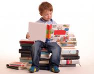 Young boy reading books
