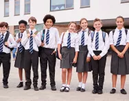 Secondary children stood in a line