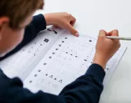 Boy practising non-verbal reasoning Boy practising non-verbal reasoning