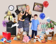 Stressed mum with family Stressed mum with family