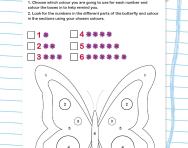 Butterfly colour by number: numbers 1-6