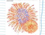 Find, colour and count the firework shapes