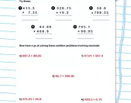 Column addition including decimals worksheet