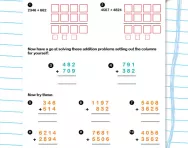 Column addition with three- and four-digit numbers worksheet