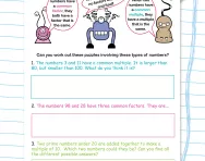Common factors, common multiples and prime numbers puzzles