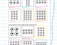 Finding half and a quarter of a quantity football worksheet