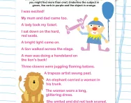 Finding the subject, verb and object in sentences worksheet