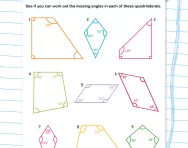 Finding unknown angles in quadrilaterals worksheet