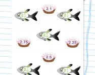 Fish / cakes: matching decimals and fractions puzzle