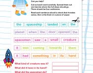 Full stops and capitals: a space story worksheet