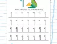 Handwriting practice: writing the number 1 worksheet