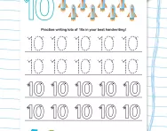 Handwriting practice: writing the number 10 worksheet