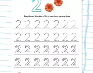 Handwriting practice: writing the number 2 worksheet