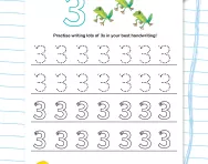 Handwriting practice: writing the number 3 worksheet