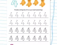 Handwriting practice: writing the number 4 worksheet