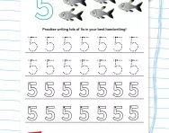 Handwriting practice: writing the number 5 worksheet