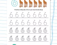 Handwriting practice: writing the number 6 worksheet