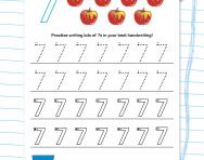 Handwriting practice: writing the number 7 worksheet