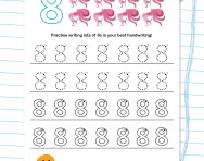 Handwriting practice: writing the number 8 worksheet