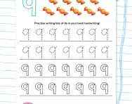 Handwriting practice: writing the number 9 worksheet