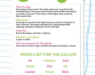 Y1 high frequency words bingo worksheet