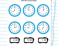 Match digital and analogue time to the hour worksheet