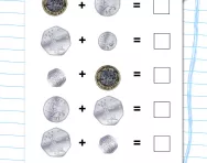 Money addition: 5p, 10p, 20p, 50p, £1 worksheet