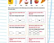 Money word problems: Subtraction worksheet