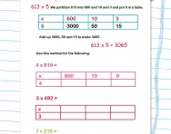 Multiplying a three-digit number by a one-digit number with the grid method