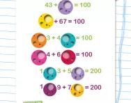 Number sentences totalling 100 and 200 worksheet