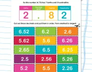 Ordering decimals: tenths and hundredths worksheet