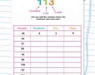 Partitioning: ones, tens and hundreds worksheet