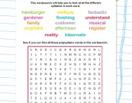 Polysyllabic words wordsearch