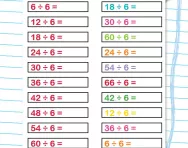 Practise 6 times table division facts worksheet