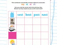Reading adjacent consonants: mp, nt, st and nk worksheet