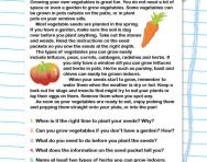 Reading comprehension practice: Growing vegetables worksheet