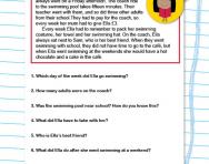 Reading comprehension: Swimming class worksheet