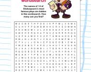 Shakespeare plays wordsearch