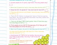 Simple subtraction word problems for Y2 worksheet