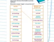 Spelling patterns: the suffix -ology matching puzzle